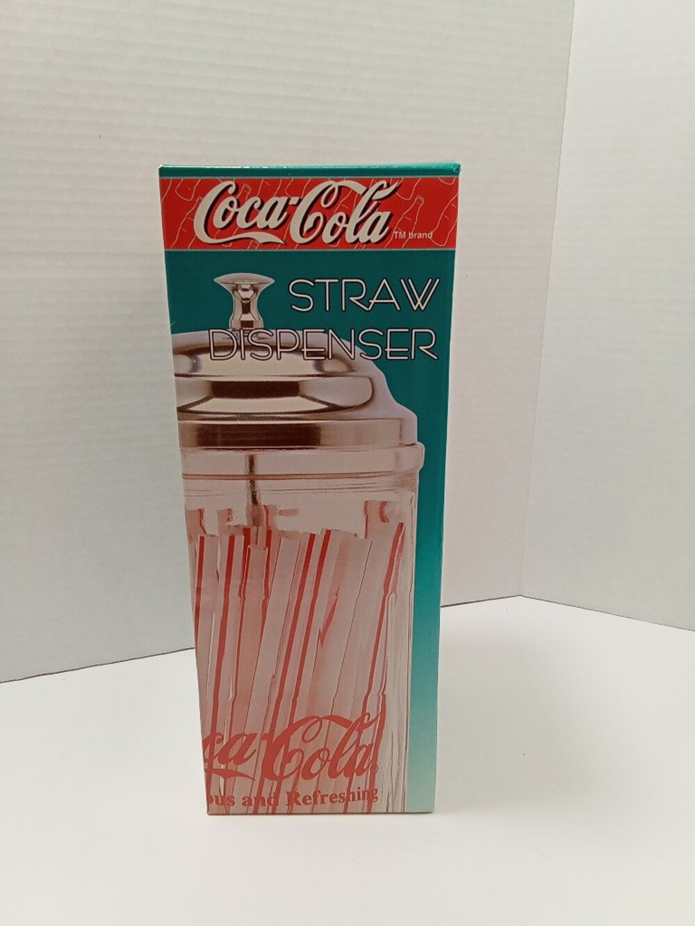 Vintage Coca-Cola Glass Straw Dispenser TableCraft Chrome Lid NIB